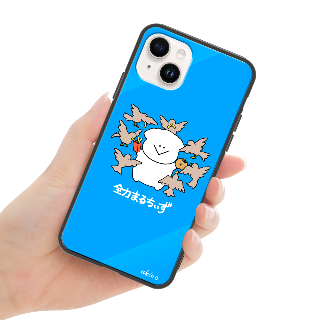 あきの ガラスiPhoneケース【全力まるちぃず 鳥にとられた】