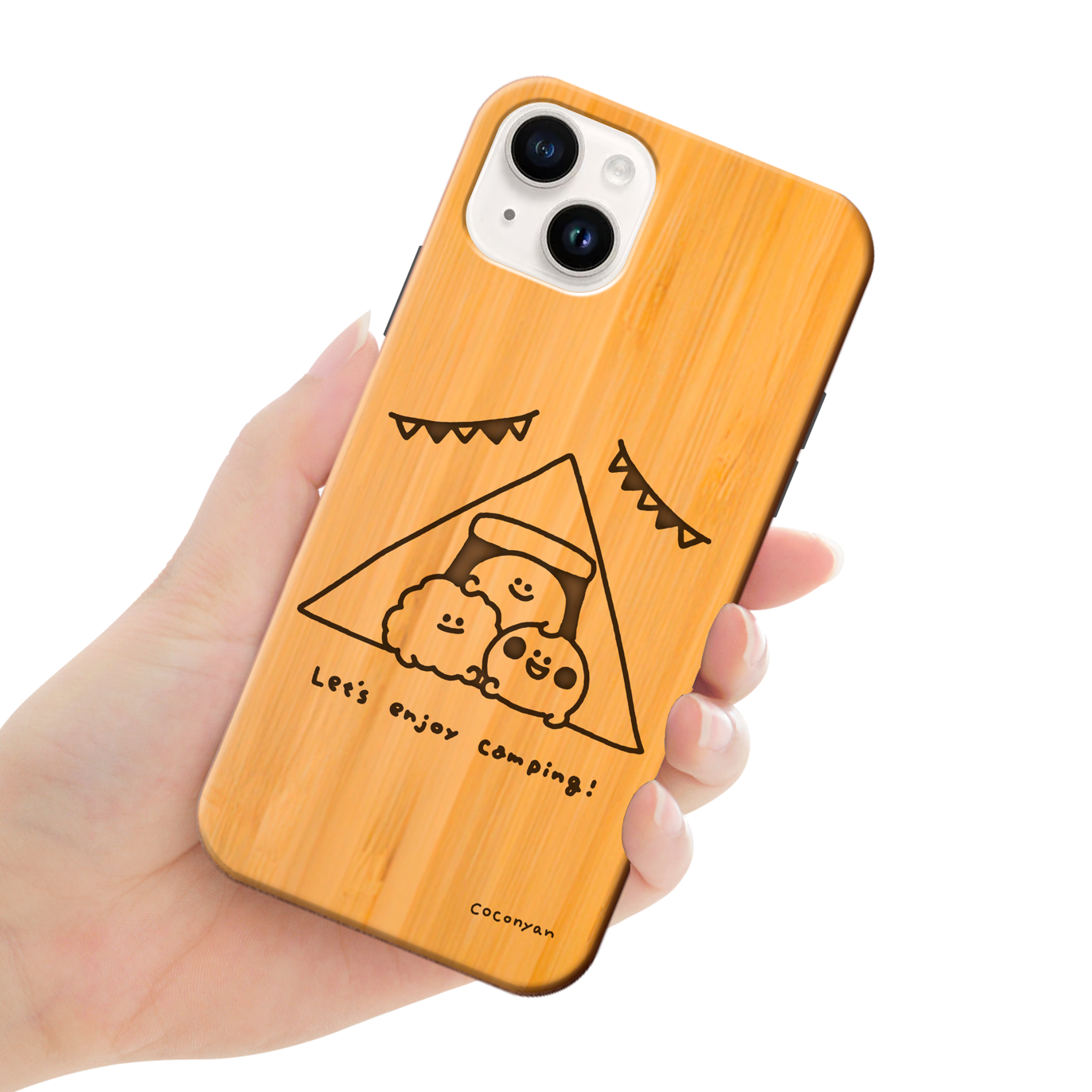 coconyan ウッドiPhoneケース(レーザー彫刻)【みんなでキャンプ🏕】