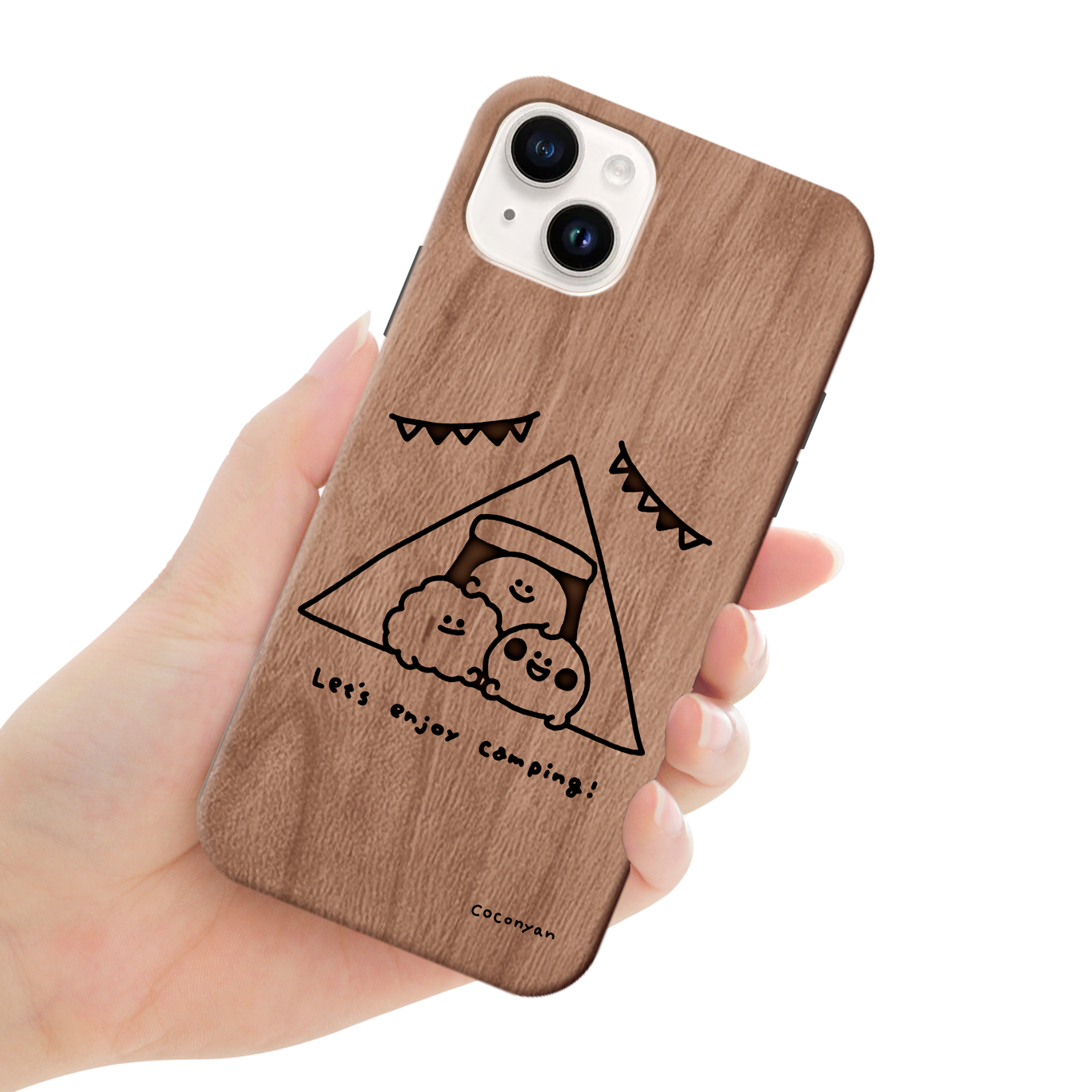 coconyan ウッドiPhoneケース(レーザー彫刻)【みんなでキャンプ🏕】
