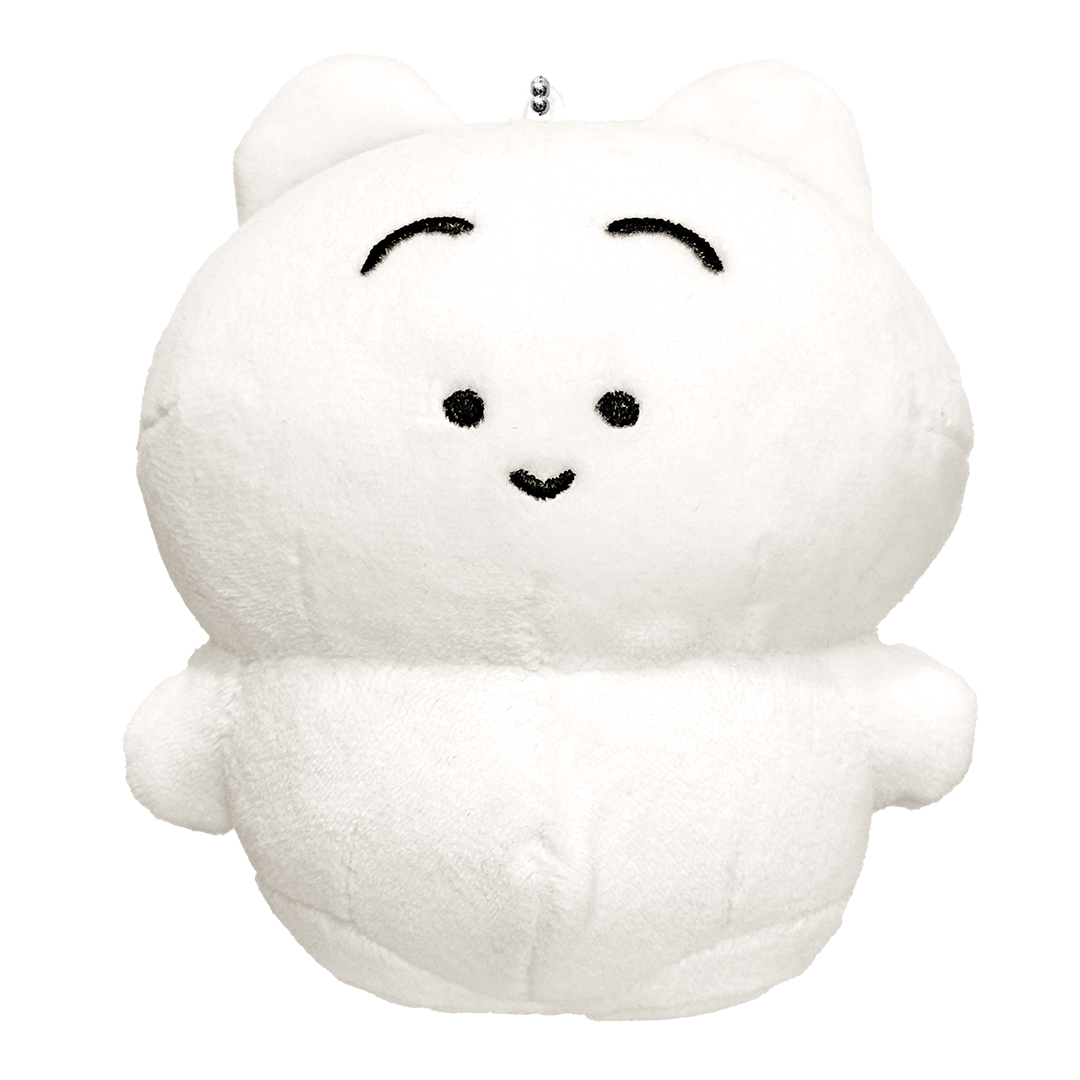 白いふわふわ ねこみたいな　かたまゆ　自作ぬいぐるみ まゆげねこ ぬいぐるみチャーム【まゆげねこ】 – キャラの場オンライン