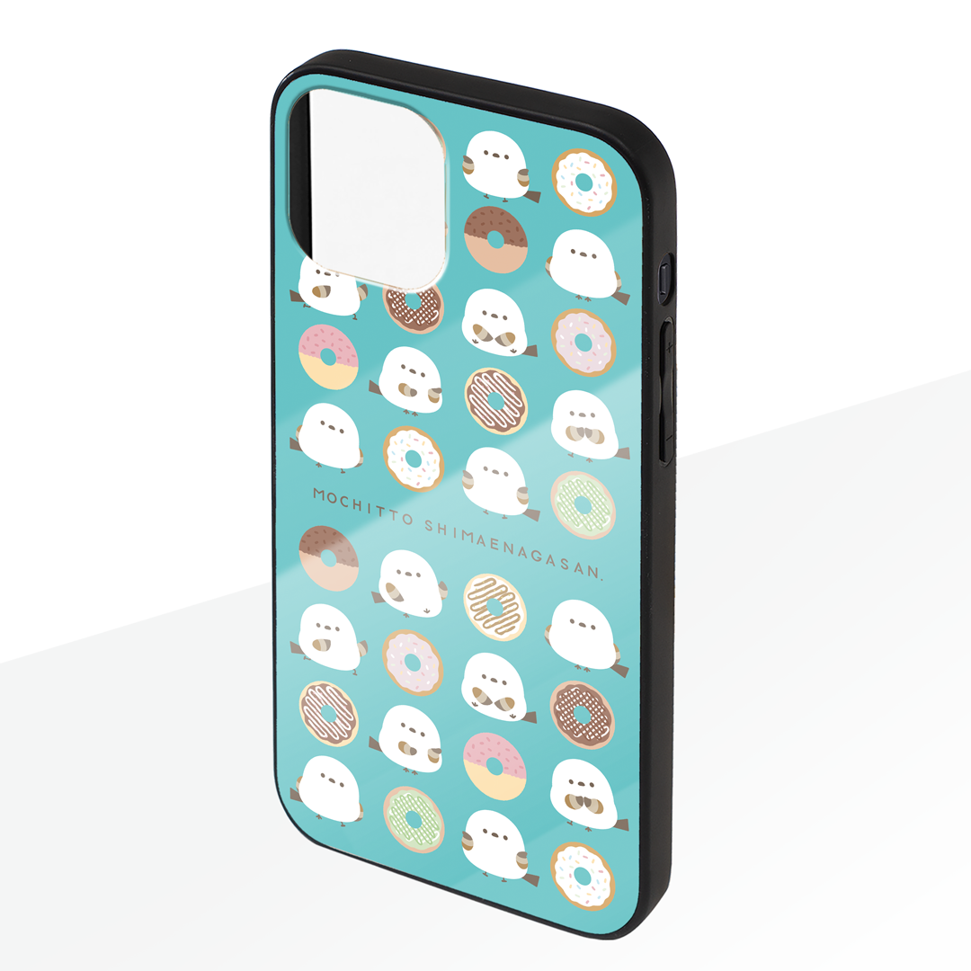 なかさん ガラスiPhoneケース【シマエナガさん。ドーナツ】