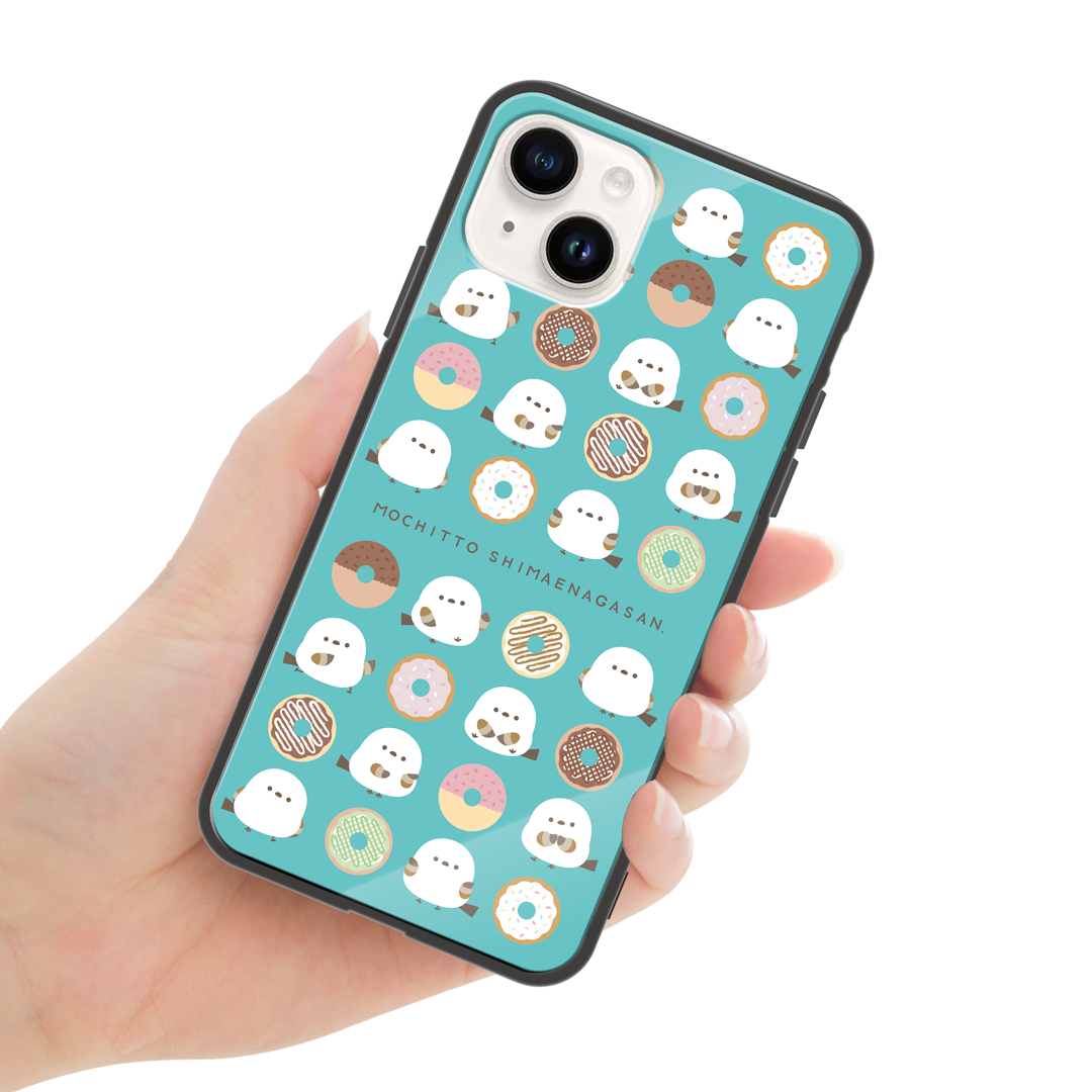 なかさん ガラスiPhoneケース【シマエナガさん。ドーナツ】