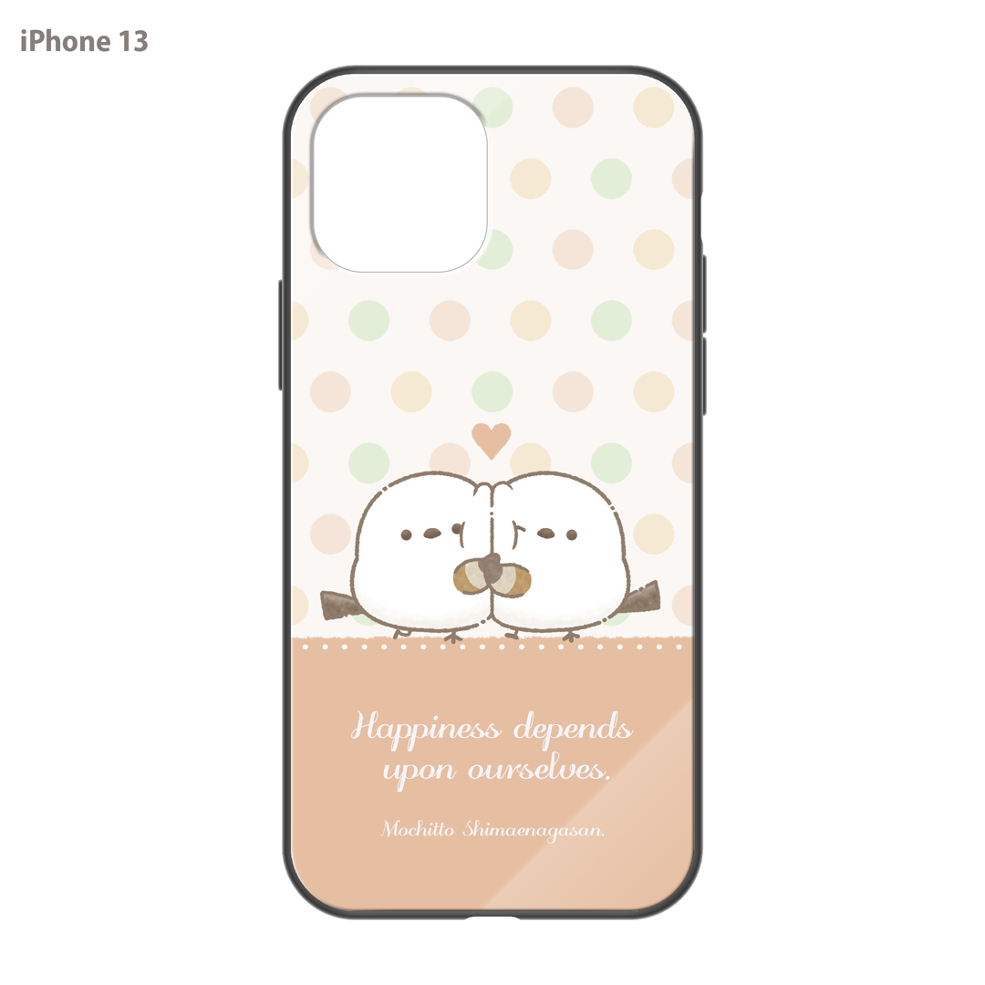 なかさん ガラスiPhoneケース【シマエナガさん。ドット】