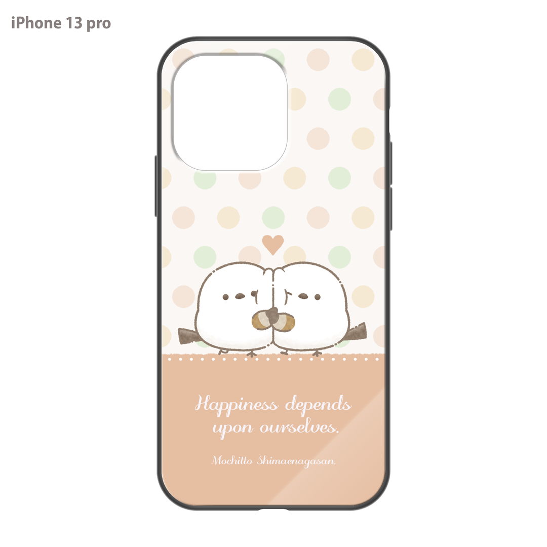なかさん ガラスiPhoneケース【シマエナガさん。ドット】