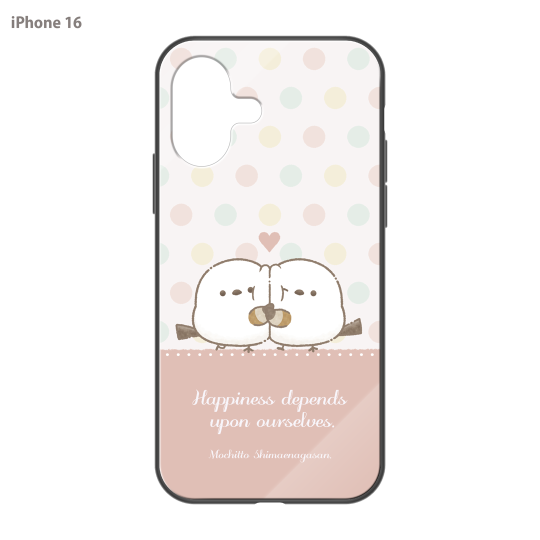 なかさん ガラスiPhoneケース【シマエナガさん。ドット】