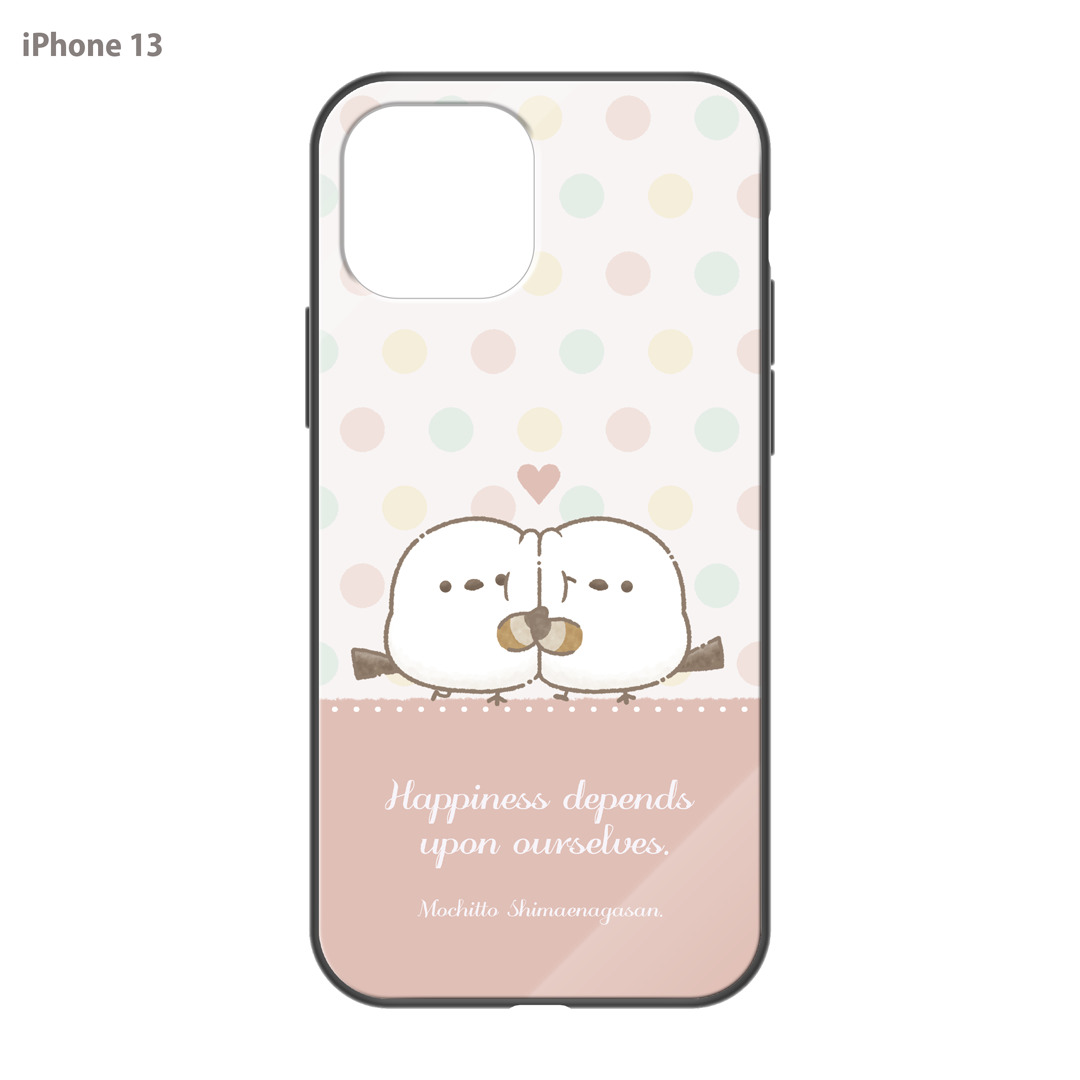 なかさん ガラスiPhoneケース【シマエナガさん。ドット】