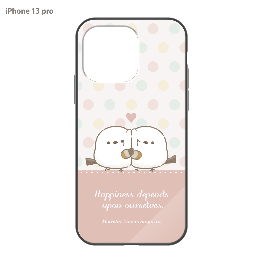 なかさん ガラスiPhoneケース【シマエナガさん。ドット】
