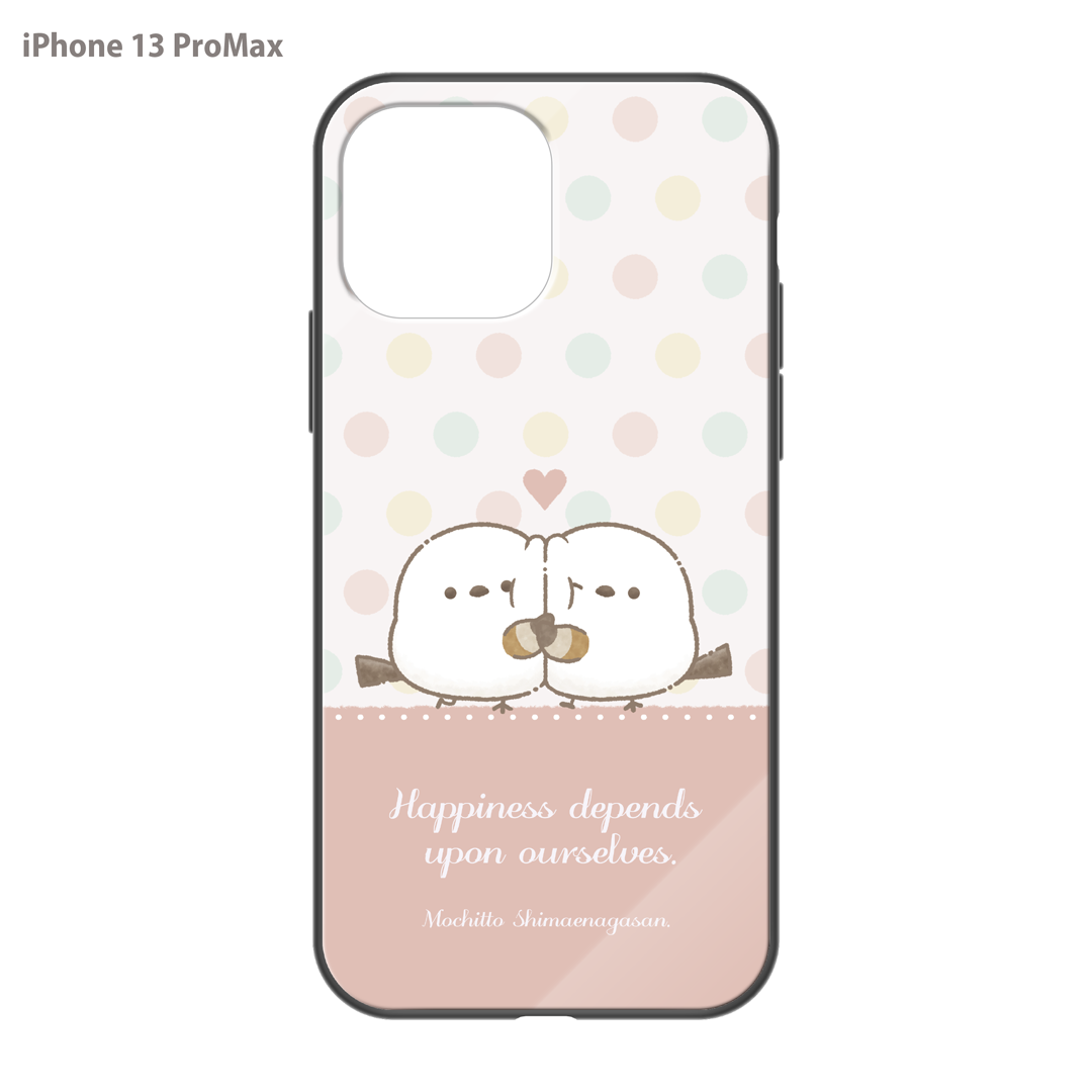 なかさん ガラスiPhoneケース【シマエナガさん。ドット】