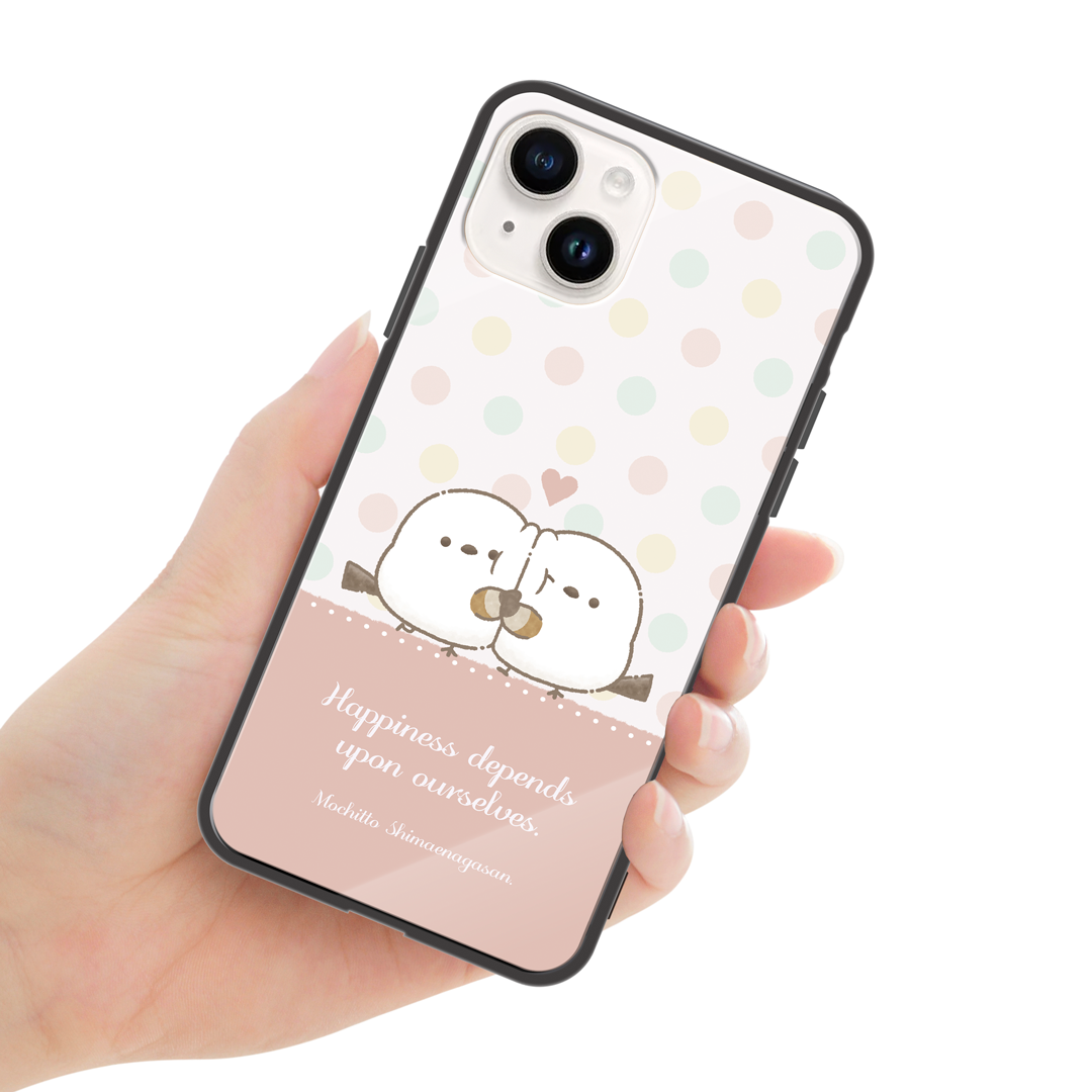 なかさん ガラスiPhoneケース【シマエナガさん。ドット】