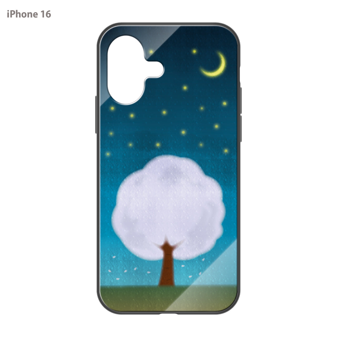 さくらまいこ ガラスiPhoneケース【水彩えほん「春の夜空」】