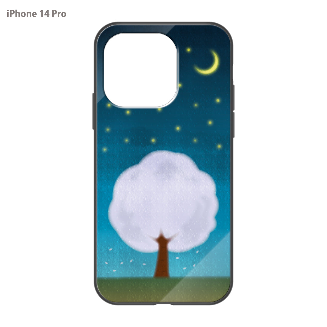 さくらまいこ ガラスiPhoneケース【水彩えほん「春の夜空」】