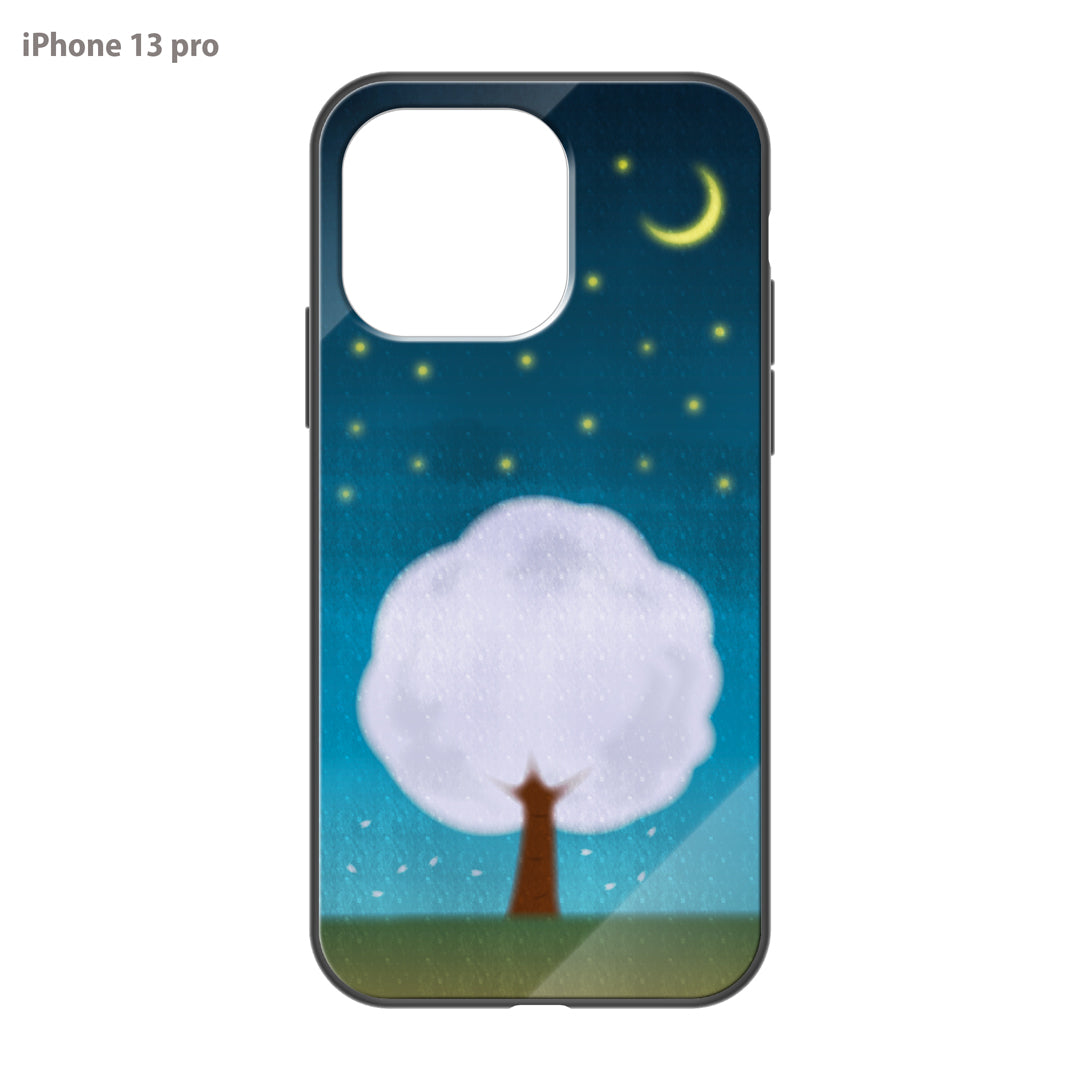 さくらまいこ ガラスiPhoneケース【水彩えほん「春の夜空」】