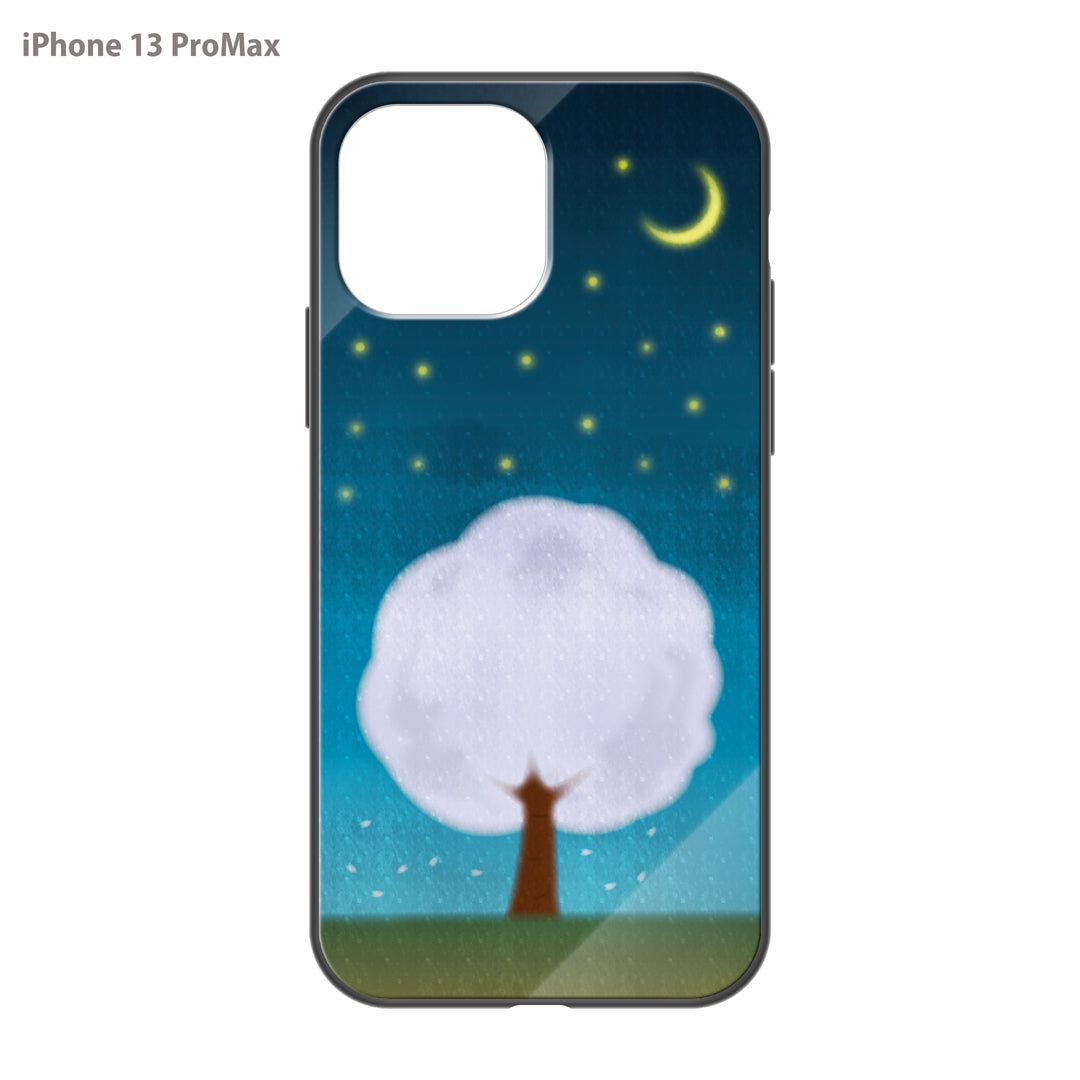 さくらまいこ ガラスiPhoneケース【水彩えほん「春の夜空」】