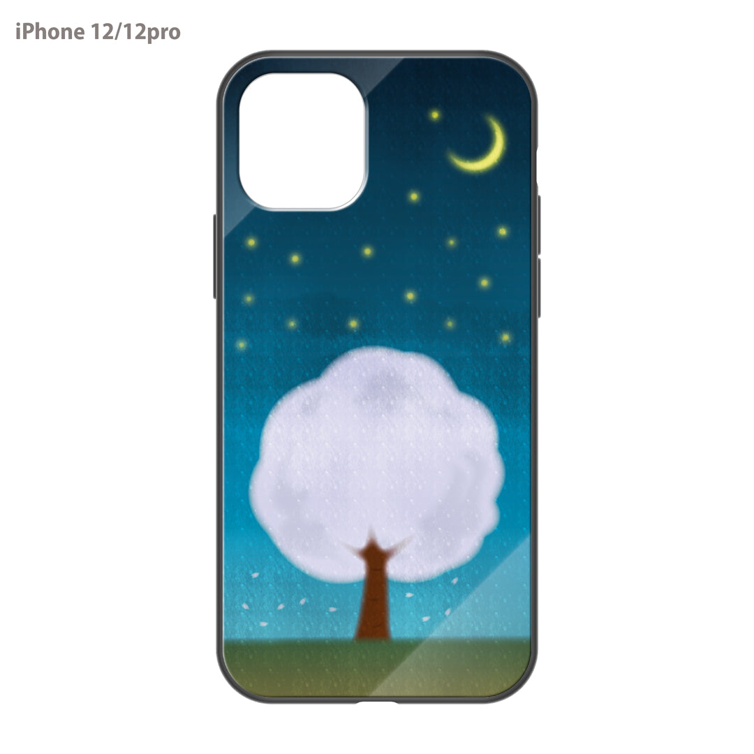 さくらまいこ ガラスiPhoneケース【水彩えほん「春の夜空」】