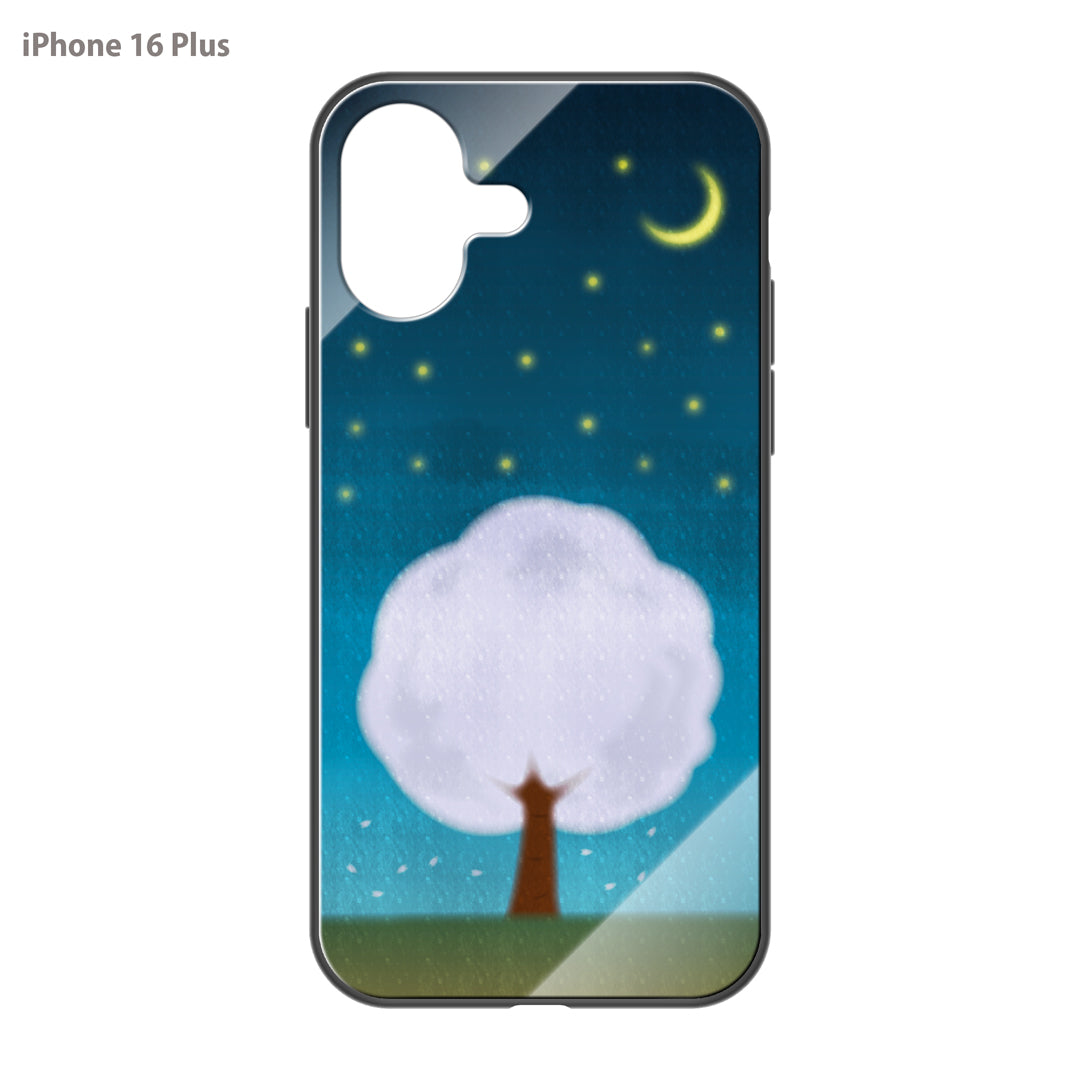 さくらまいこ ガラスiPhoneケース【水彩えほん「春の夜空」】