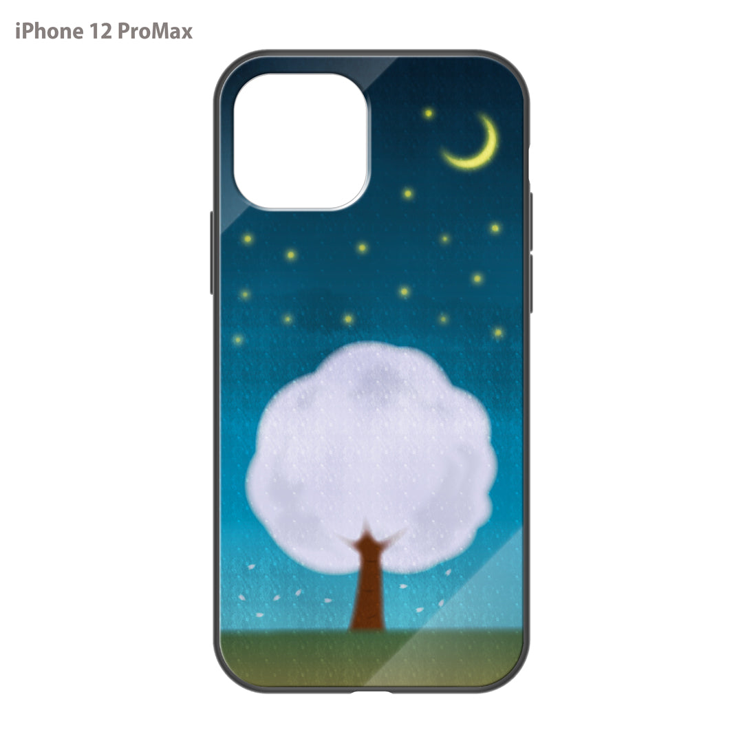さくらまいこ ガラスiPhoneケース【水彩えほん「春の夜空」】