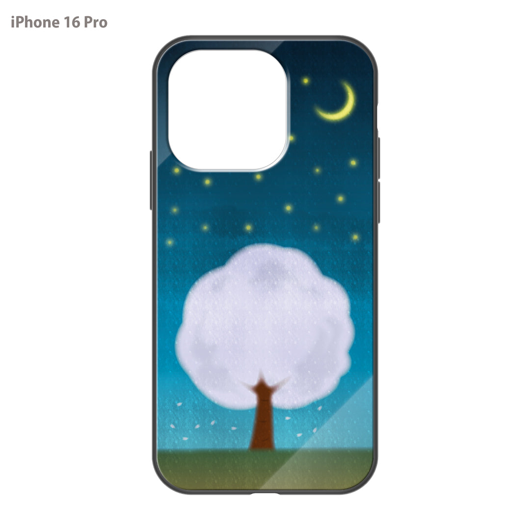 さくらまいこ ガラスiPhoneケース【水彩えほん「春の夜空」】