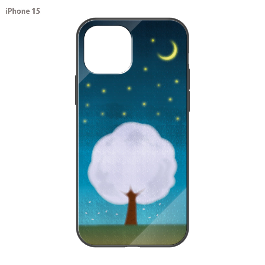 さくらまいこ ガラスiPhoneケース【水彩えほん「春の夜空」】