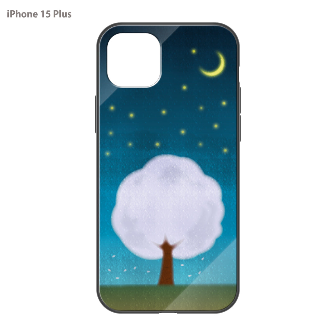 さくらまいこ ガラスiPhoneケース【水彩えほん「春の夜空」】