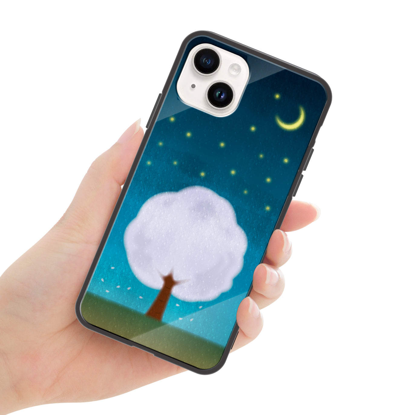 さくらまいこ ガラスiPhoneケース【水彩えほん「春の夜空」】