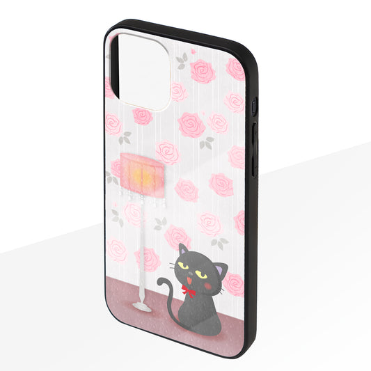 さくらまいこ ガラスiPhoneケース【水彩えほん「黒猫ボシュ」<アンティークローズ>】