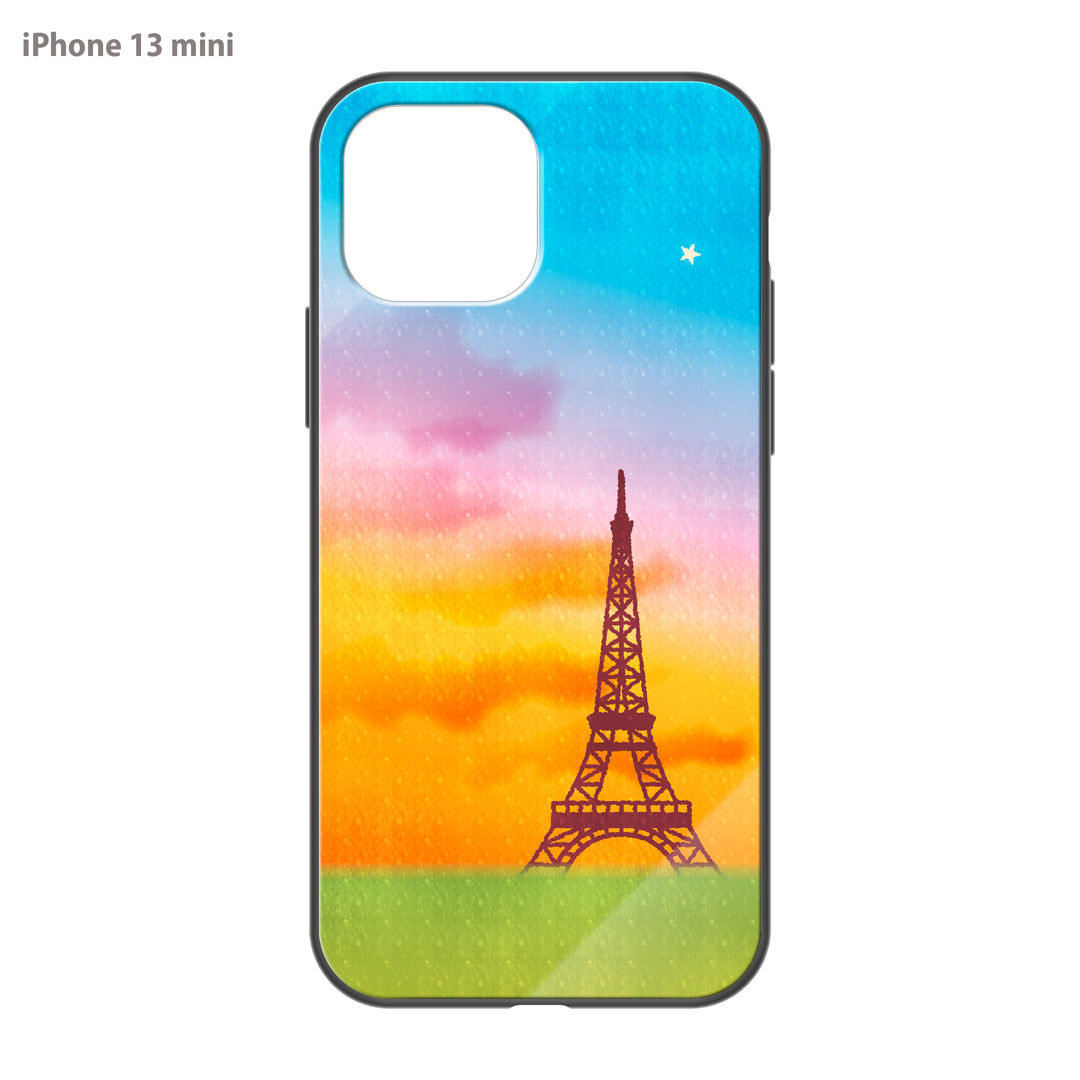 さくらまいこ ガラスiPhoneケース【水彩えほん「パリ・エッフェル塔と一番星」】
