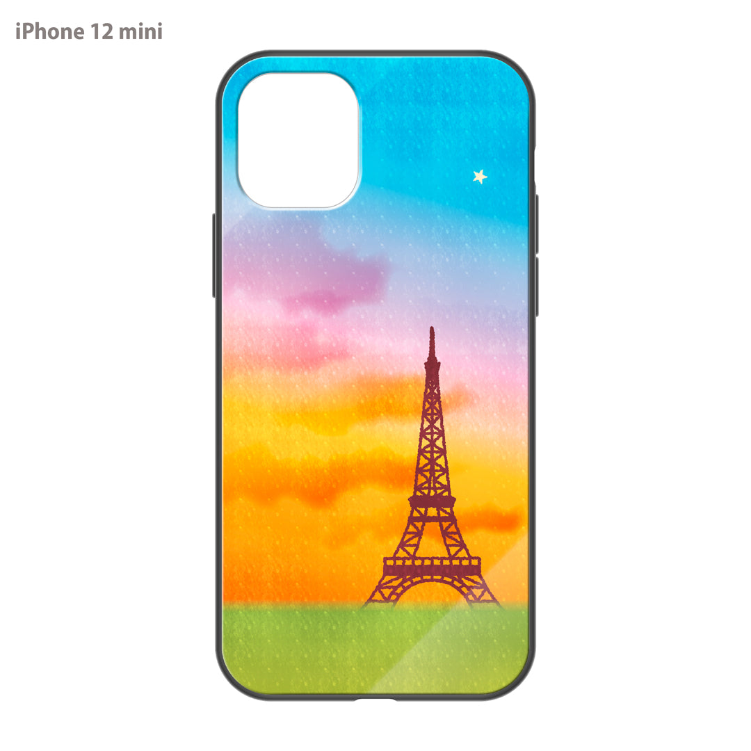 さくらまいこ ガラスiPhoneケース【水彩えほん「パリ・エッフェル塔と一番星」】
