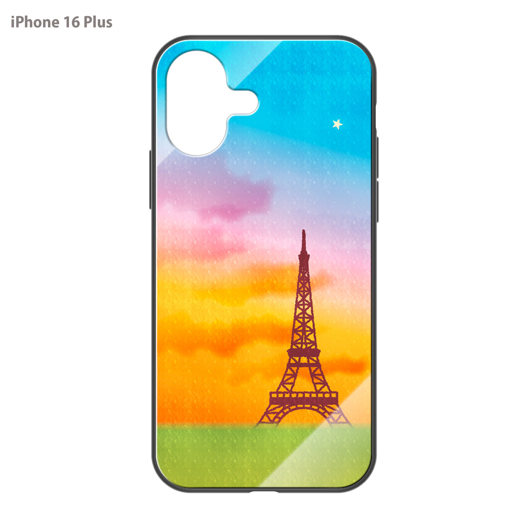 さくらまいこ ガラスiPhoneケース【水彩えほん「パリ・エッフェル塔と一番星」】