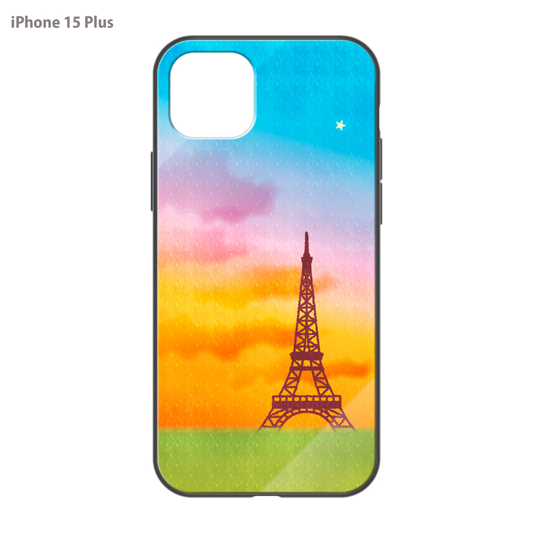 さくらまいこ ガラスiPhoneケース【水彩えほん「パリ・エッフェル塔と一番星」】