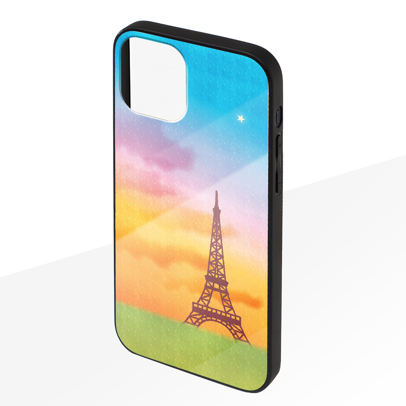さくらまいこ ガラスiPhoneケース【水彩えほん「パリ・エッフェル塔と一番星」】