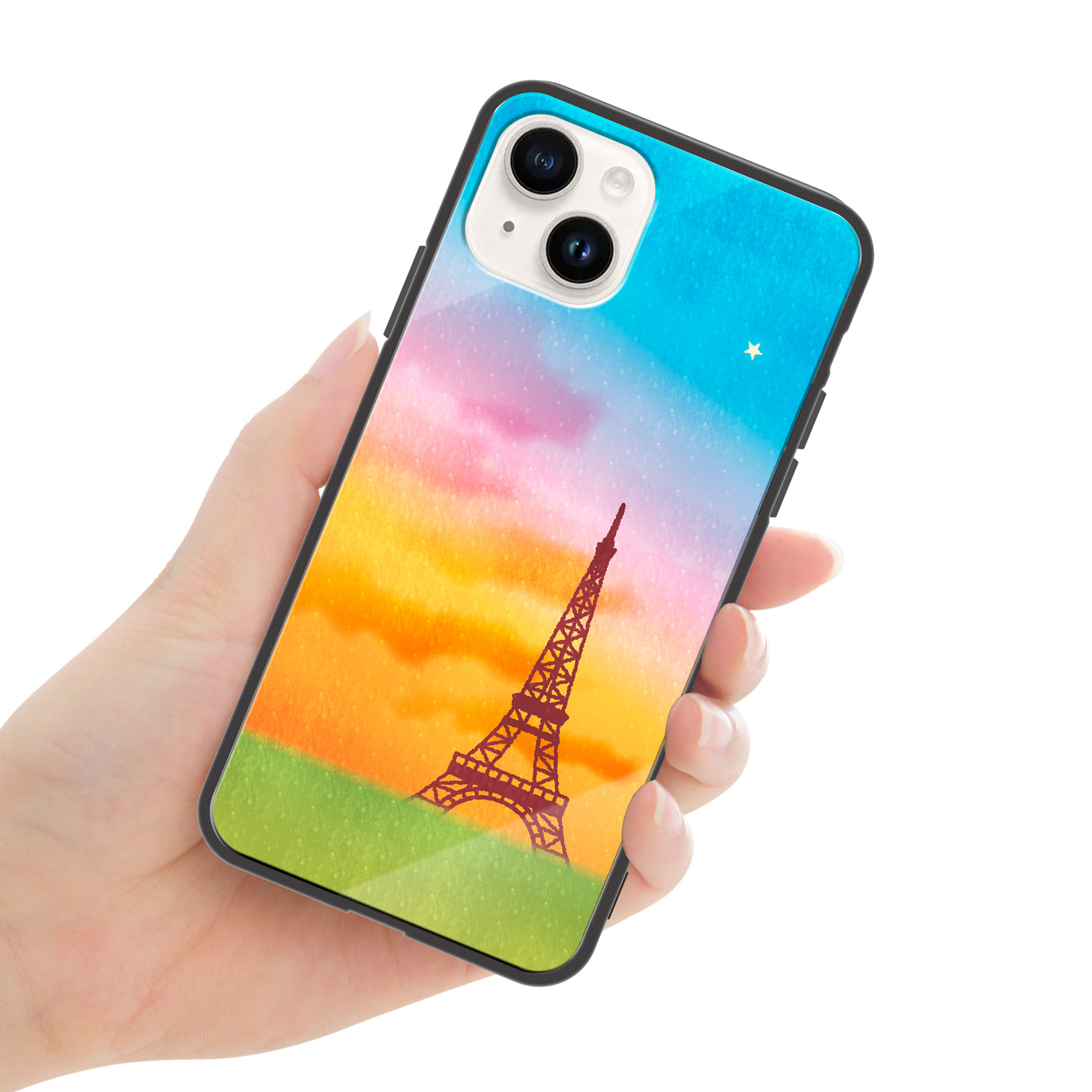 さくらまいこ ガラスiPhoneケース【水彩えほん「パリ・エッフェル塔と一番星」】