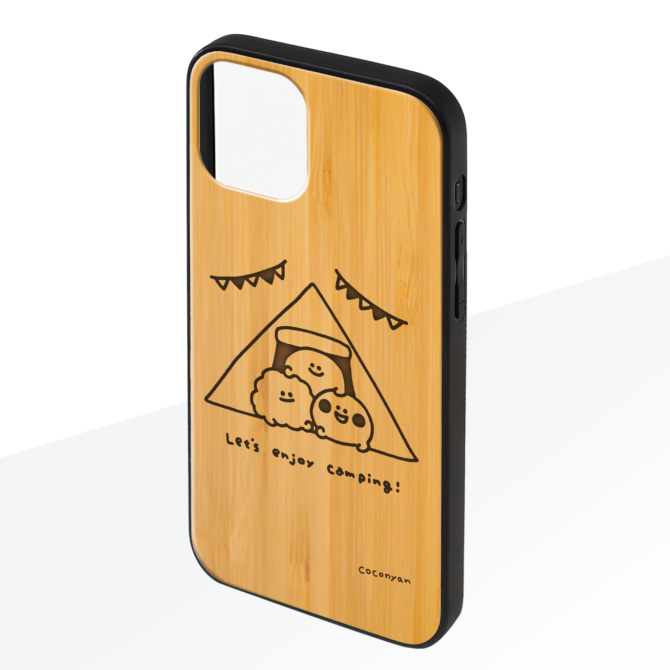 coconyan ウッドiPhoneケース(レーザー彫刻)【みんなでキャンプ🏕】