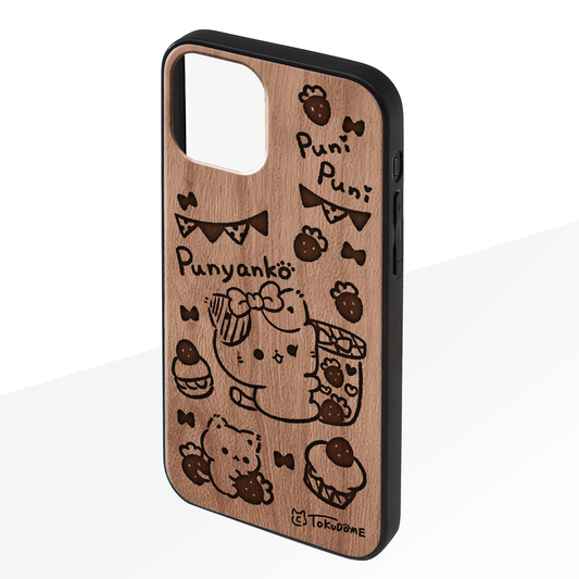 TOKUDOME ウッドiPhoneケース(レーザー彫刻)【ぷにゃんこストロベリー】