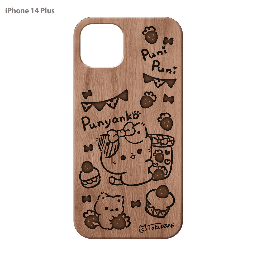 TOKUDOME ウッドiPhoneケース(レーザー彫刻)【ぷにゃんこストロベリー】