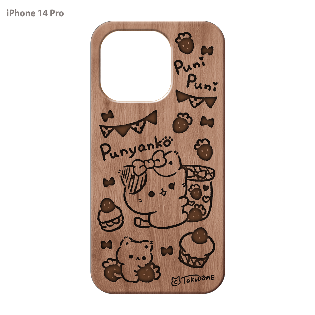 TOKUDOME ウッドiPhoneケース(レーザー彫刻)【ぷにゃんこストロベリー】