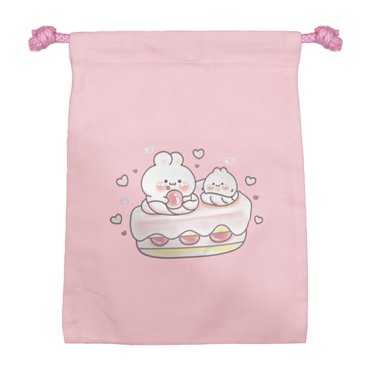 うさぎ イラスト巾着【苺ケーキとうさぎ】