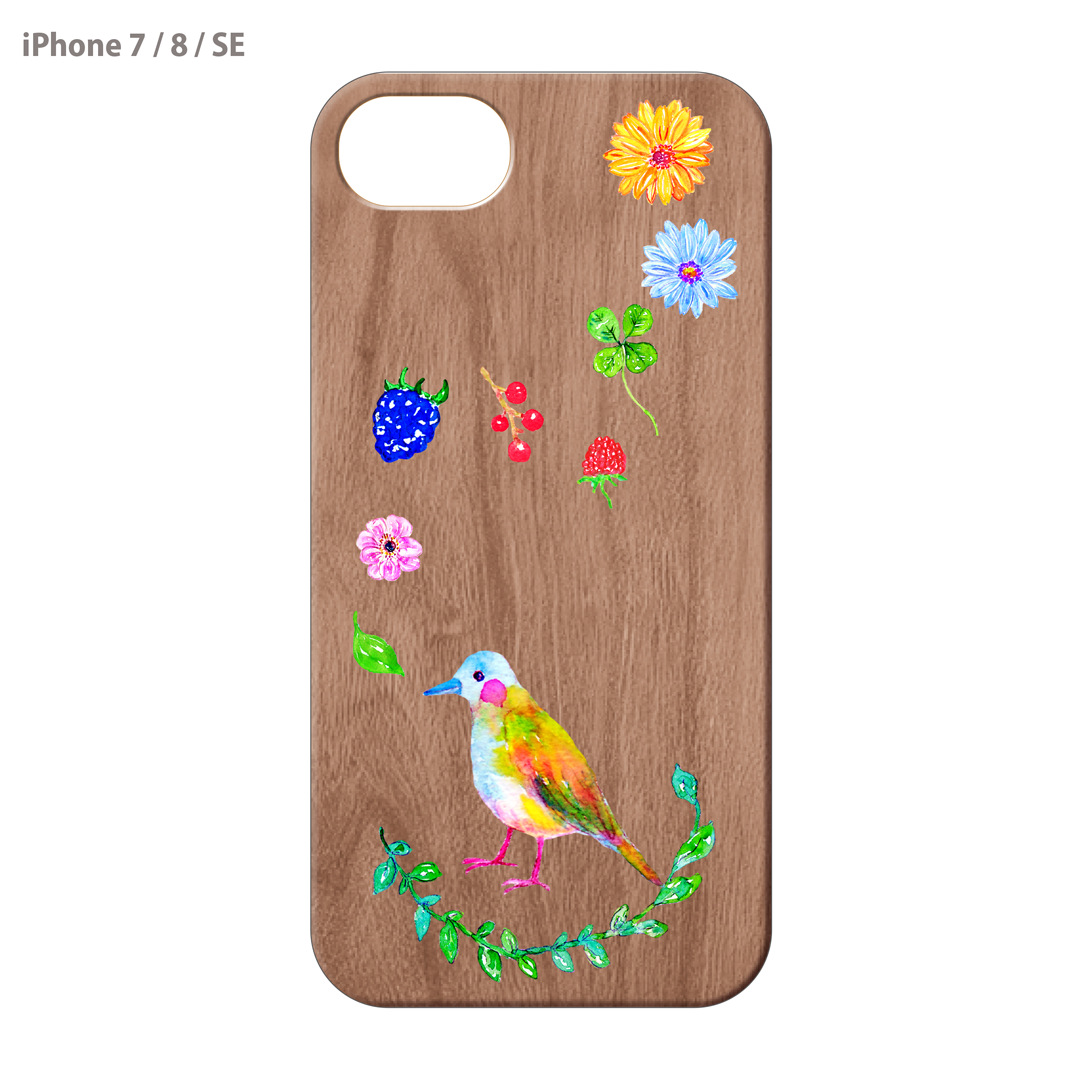 ようこ ウッドiPhoneケース(UVプリント)【にじいろ鳥とお花】
