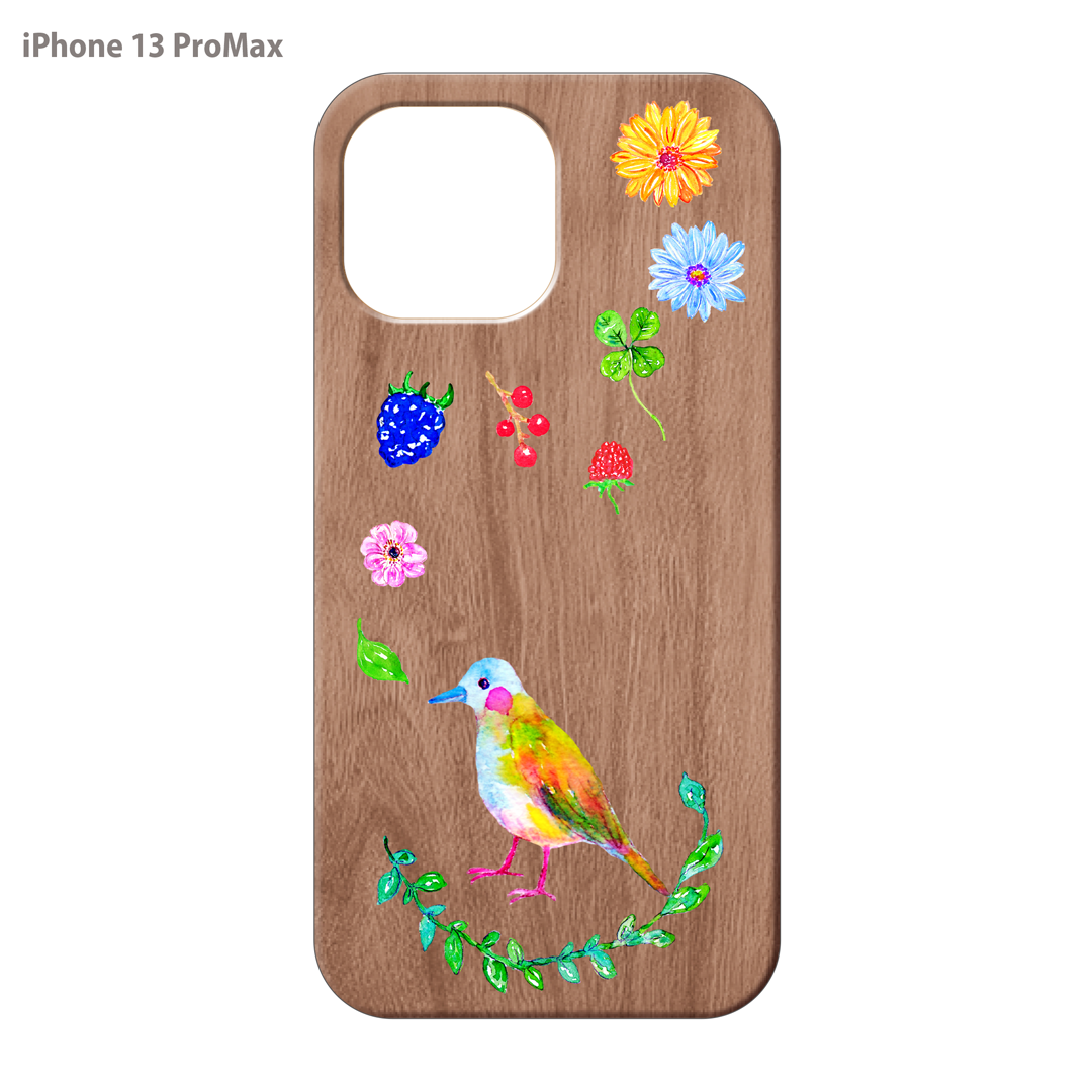 ようこ ウッドiPhoneケース(UVプリント)【にじいろ鳥とお花】