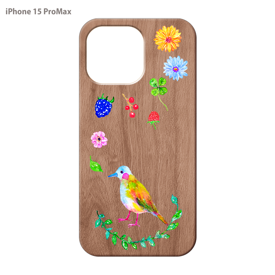 ようこ ウッドiPhoneケース(UVプリント)【にじいろ鳥とお花】