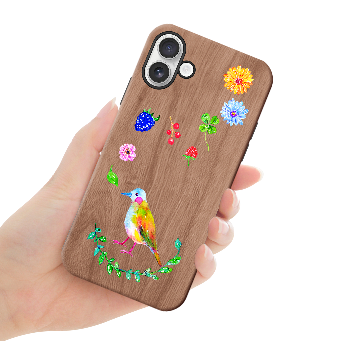 ようこ ウッドiPhoneケース(UVプリント)【にじいろ鳥とお花】