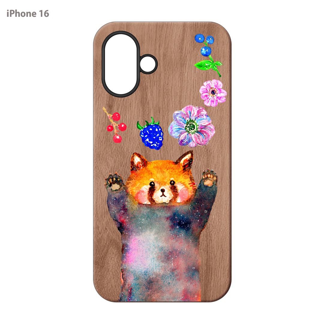 ようこ ウッドiPhoneケース(UVプリント)【レッサーパンダとお花】