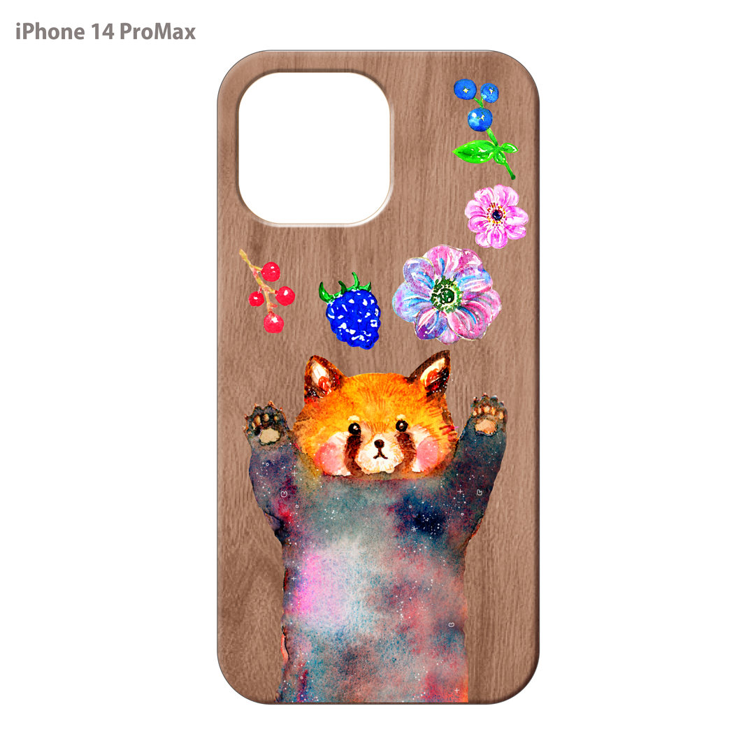 ようこ ウッドiPhoneケース(UVプリント)【レッサーパンダとお花】
