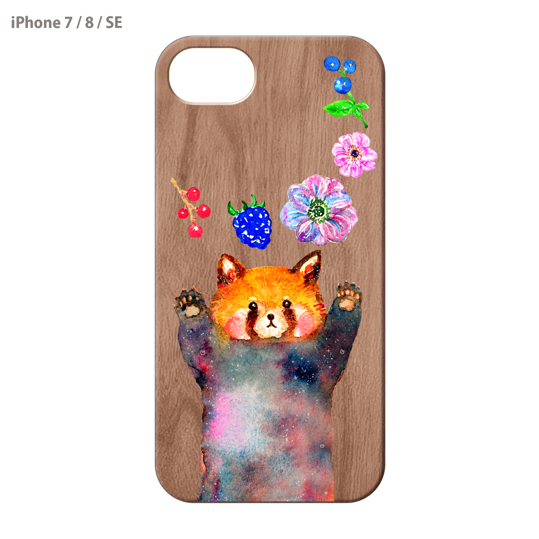 ようこ ウッドiPhoneケース(UVプリント)【レッサーパンダとお花】