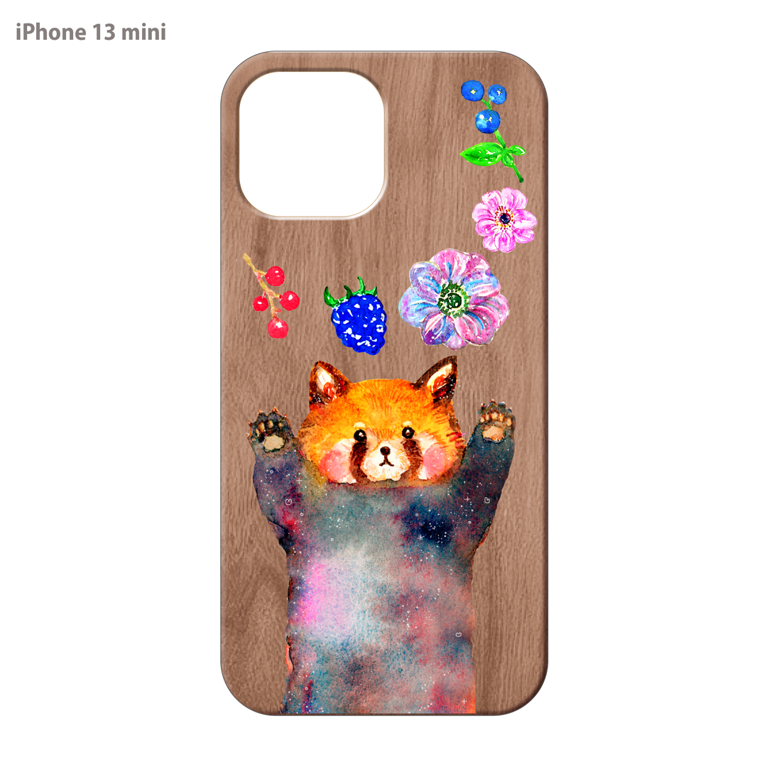 ようこ ウッドiPhoneケース(UVプリント)【レッサーパンダとお花】