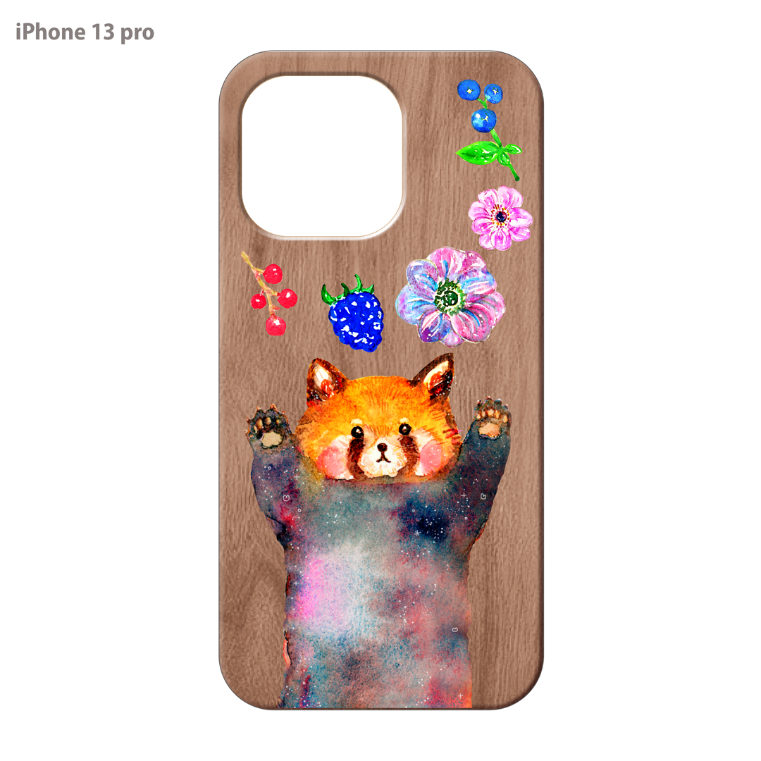 ようこ ウッドiPhoneケース(UVプリント)【レッサーパンダとお花】