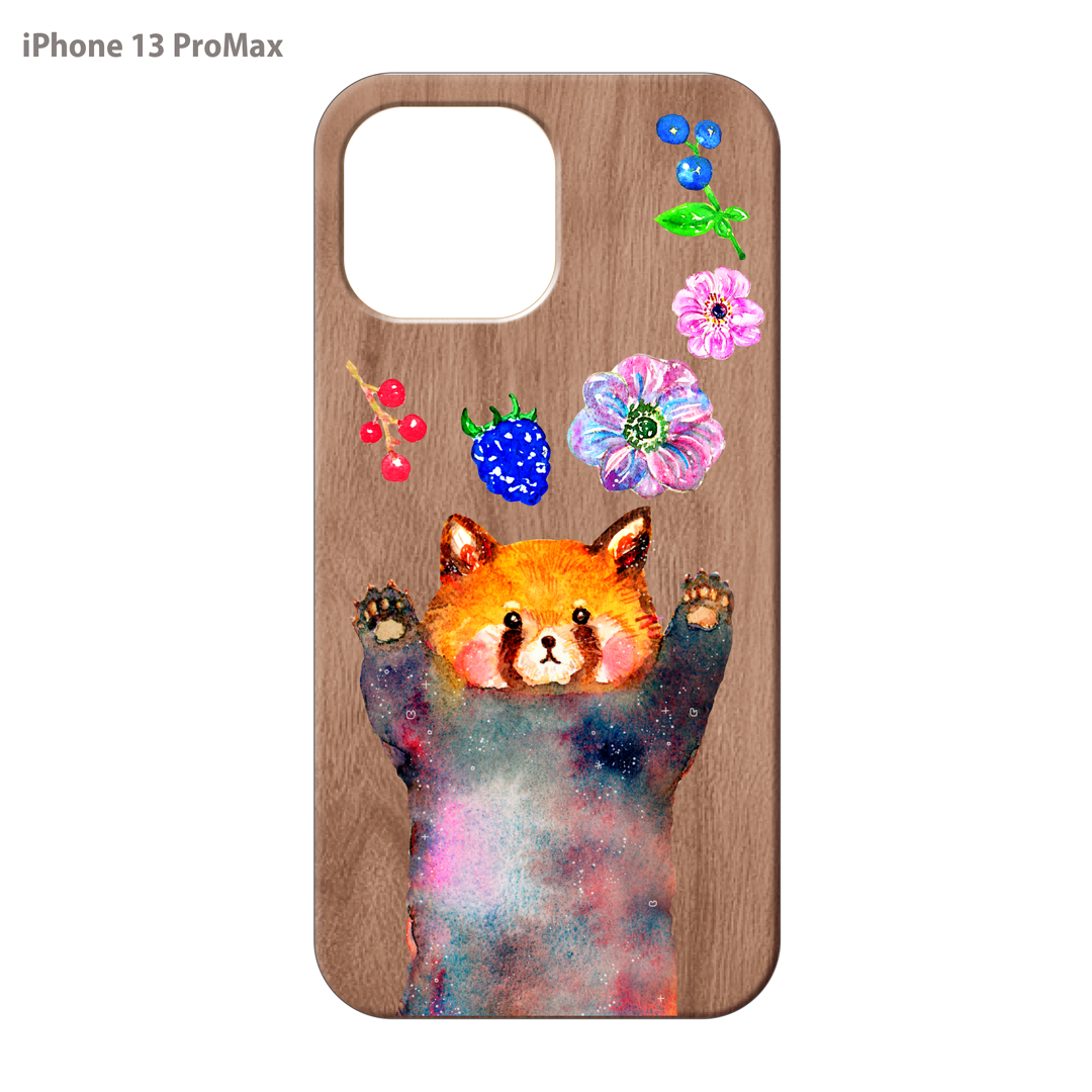 ようこ ウッドiPhoneケース(UVプリント)【レッサーパンダとお花】