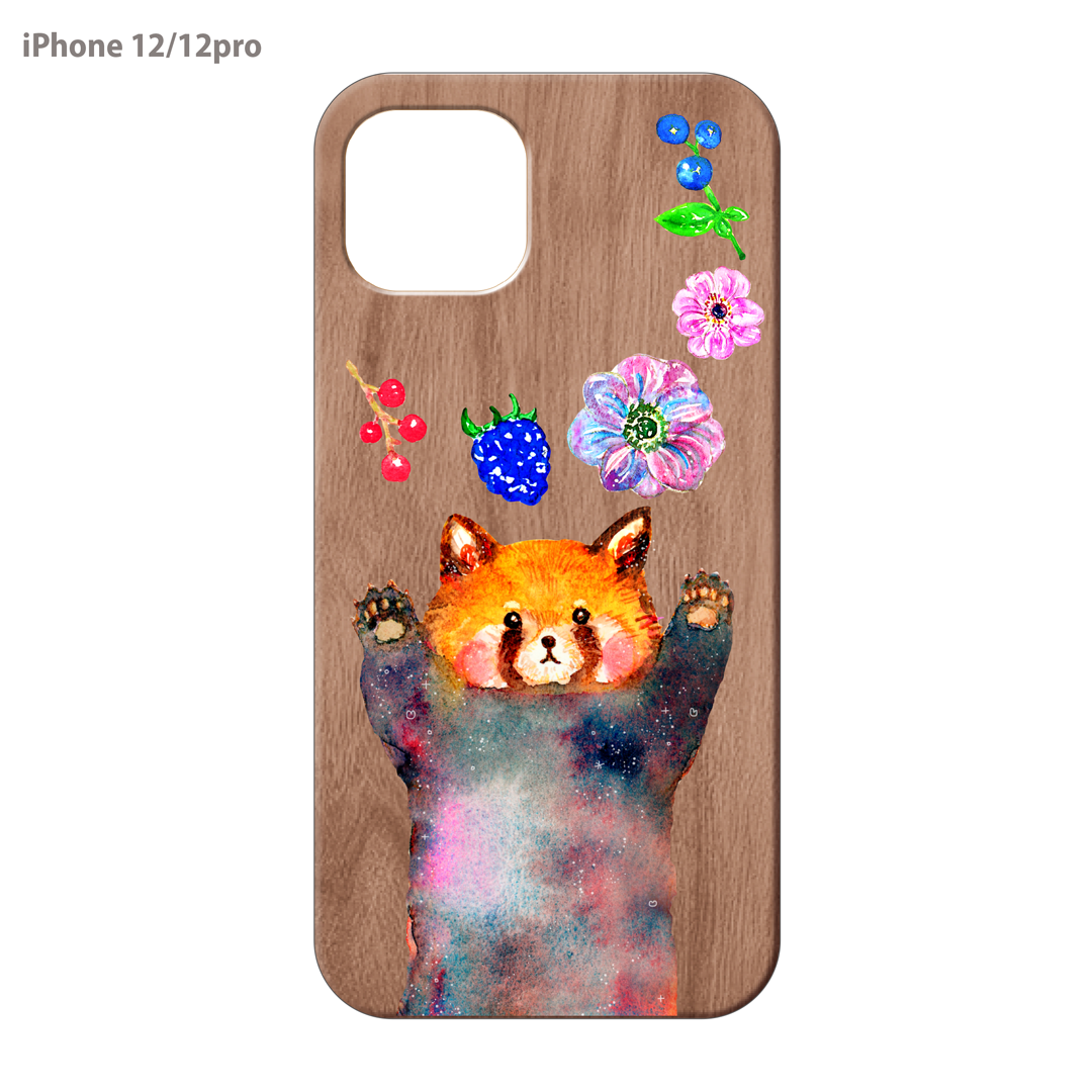 ようこ ウッドiPhoneケース(UVプリント)【レッサーパンダとお花】