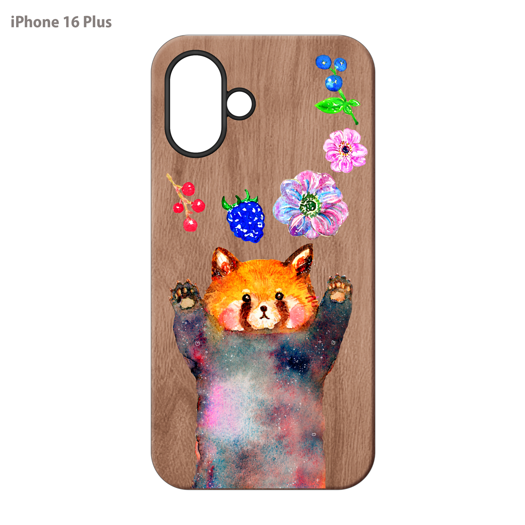 ようこ ウッドiPhoneケース(UVプリント)【レッサーパンダとお花】