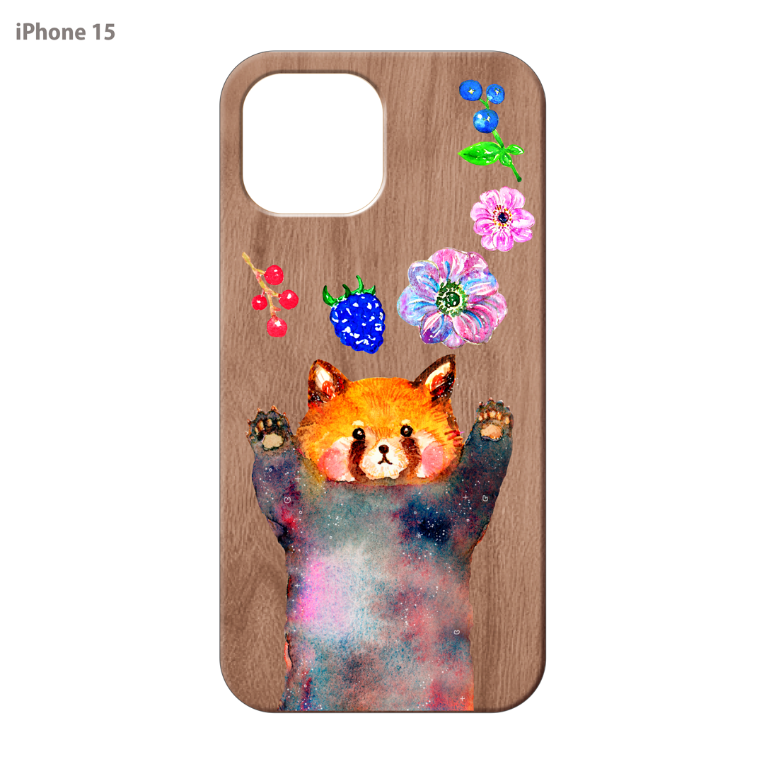 ようこ ウッドiPhoneケース(UVプリント)【レッサーパンダとお花】