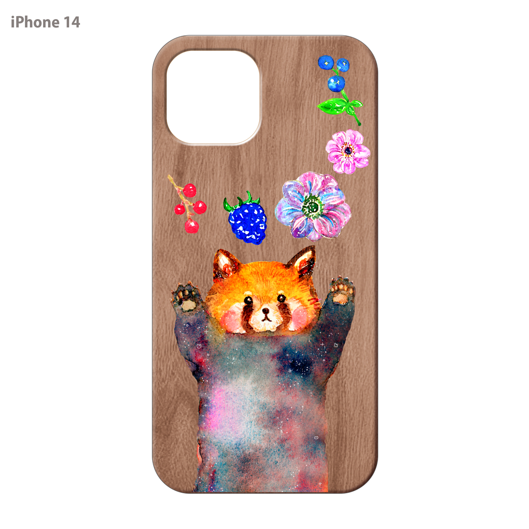 ようこ ウッドiPhoneケース(UVプリント)【レッサーパンダとお花】